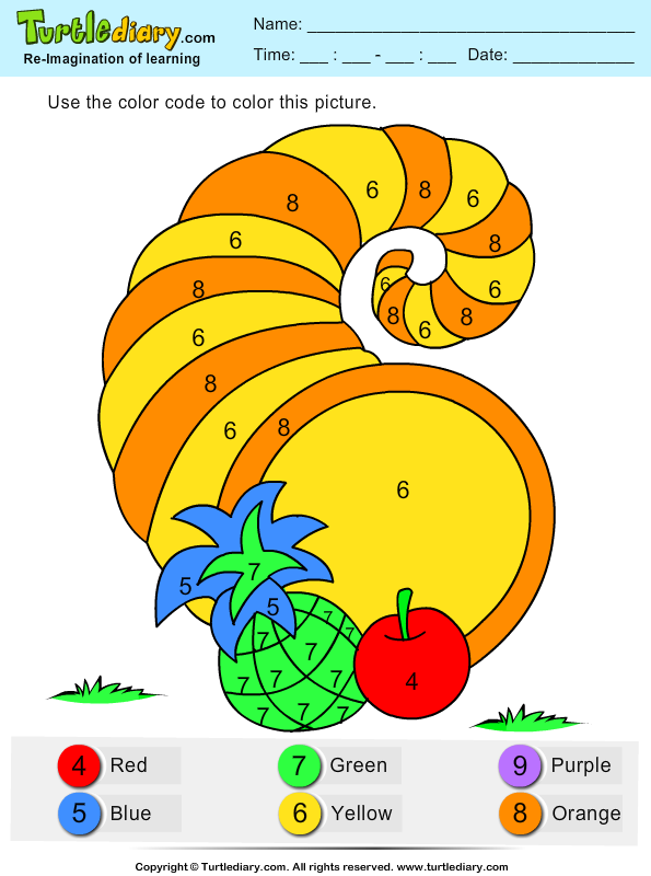 Color By Number Cornucopia Coloring Sheet Turtle Diary