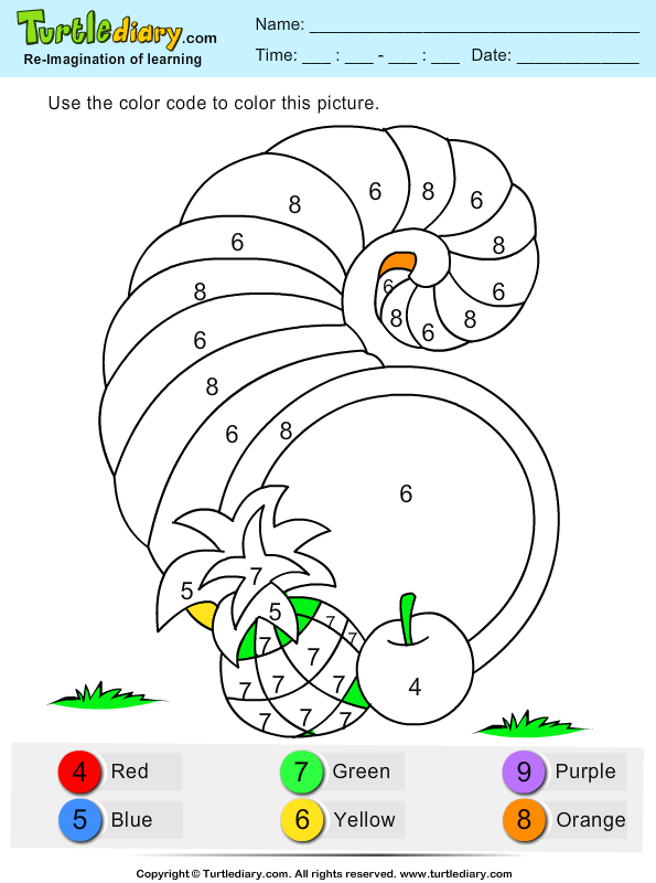 Color By Number Cornucopia Coloring Sheet Turtle Diary