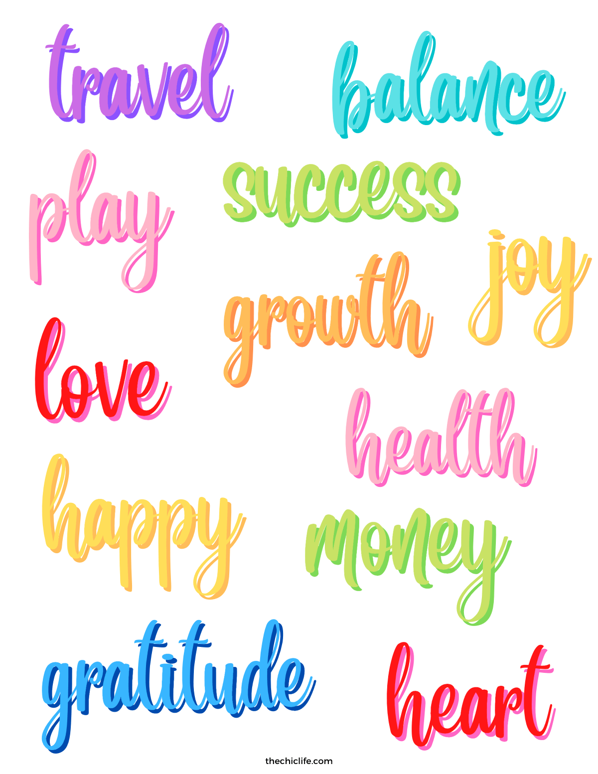 Colorful Vision Board Words Free Printable PDF Vision Board Words