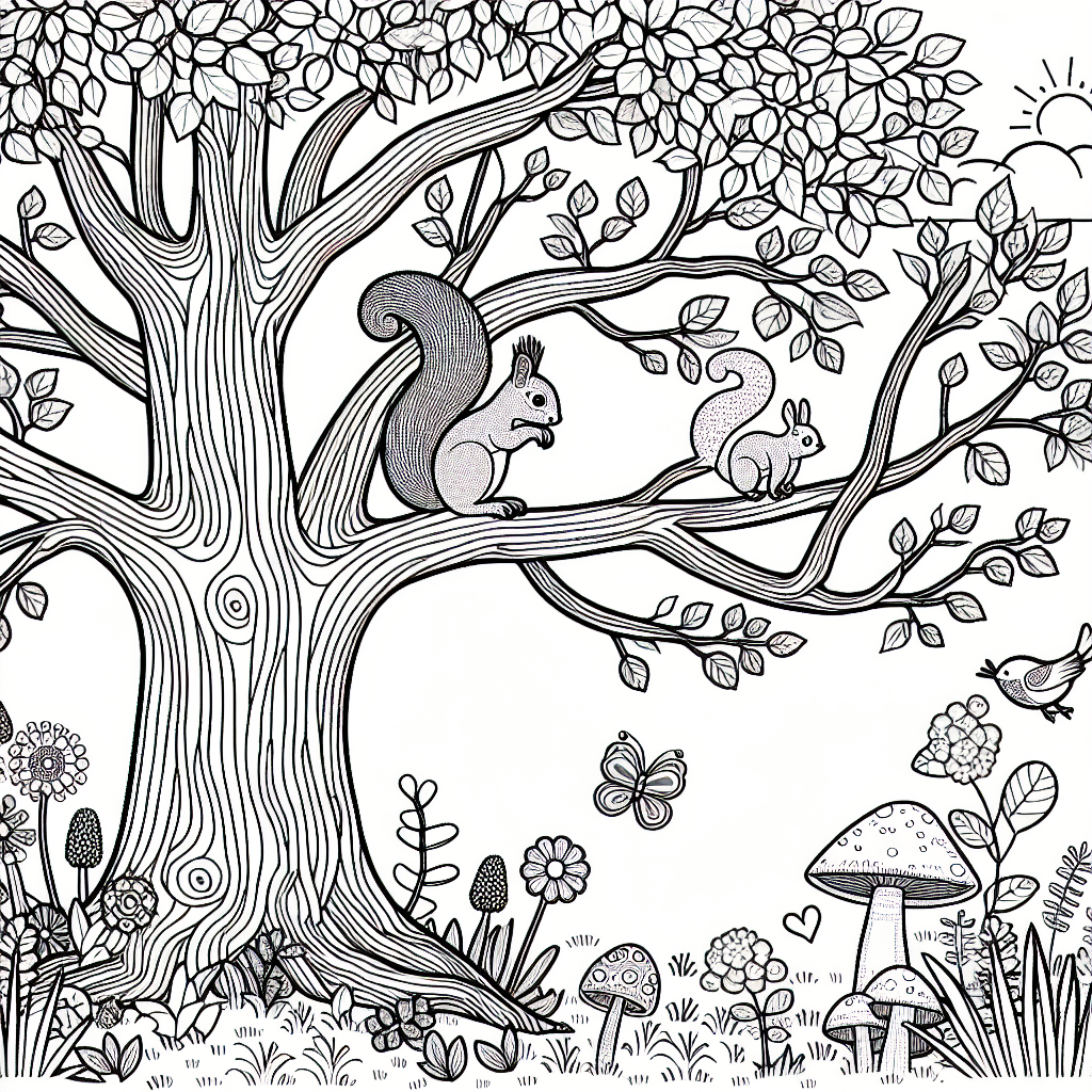 Coloring Page Charming Forest Squirrels Color Page For Kids