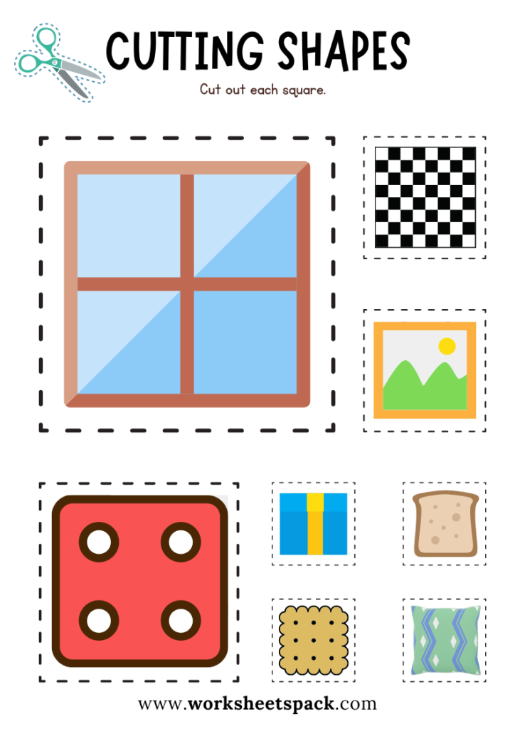Cutting Shapes Worksheets For Preschoolers Square Shapes Cutting 