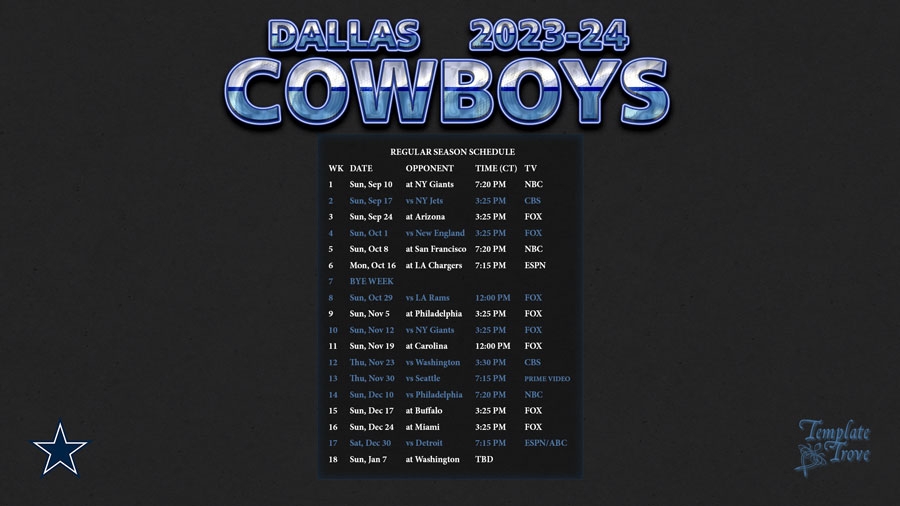 Dallas Cowboys 2024 Schedule Print Calendar 2024 Elene Carolee