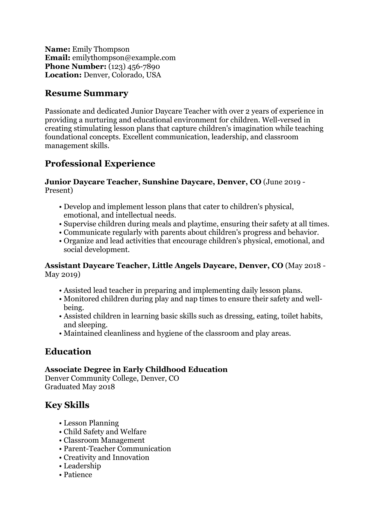 Daycare Teacher Resume Examples Templates 2025 Resume Buildr
