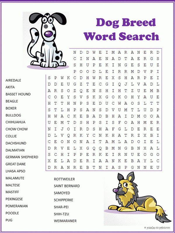 Dog Crossword Puzzle Word Search Professional Dog Walking Service