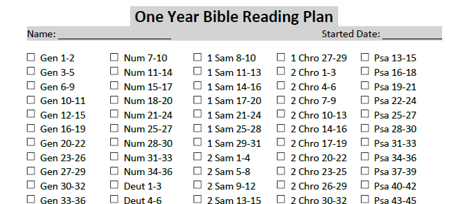 Download One Year Bible Reading Plan In 2 Pages A4 Sheet Free 