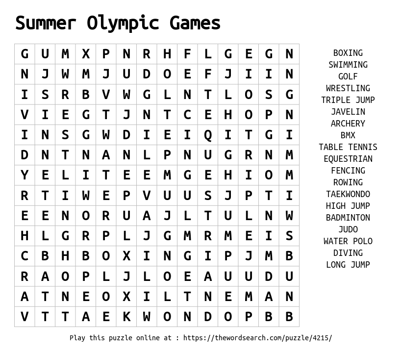 Download Word Search On Summer Olympic Games