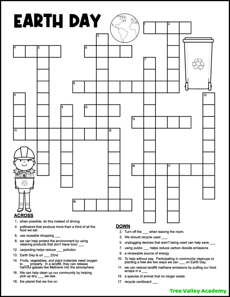 Earth Day Crossword Tree Valley Academy