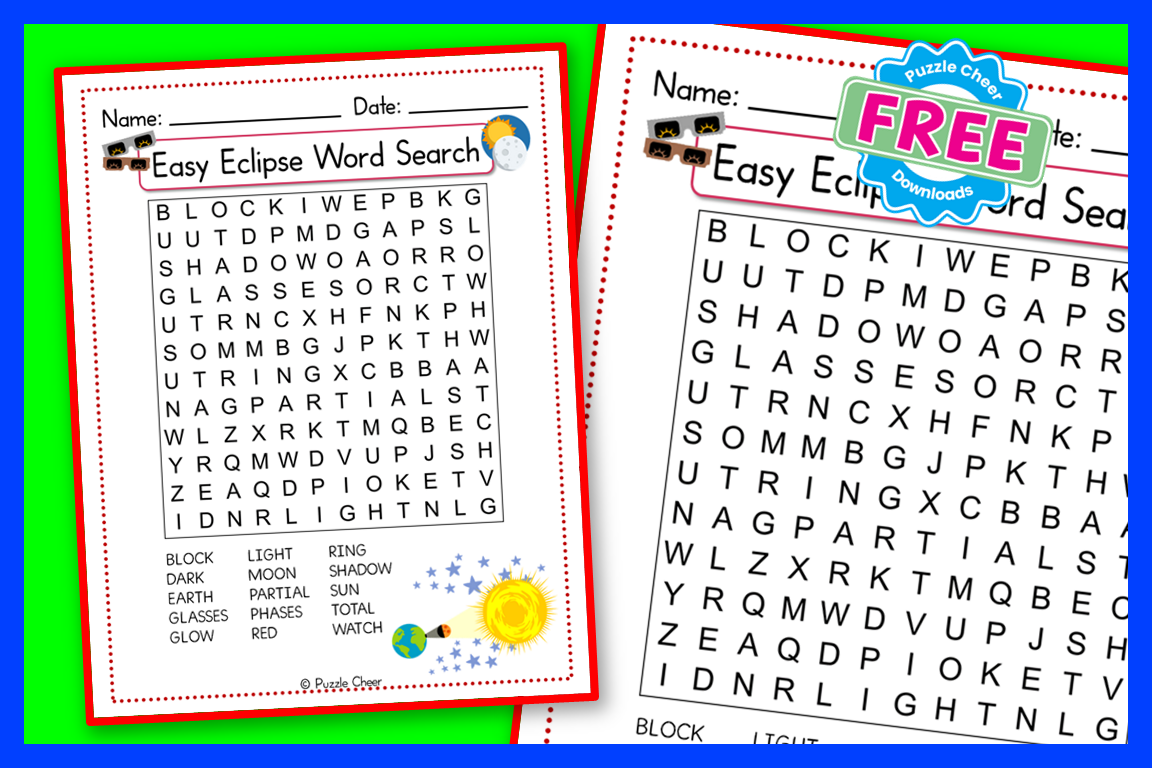 Easy Eclipse Word Search Puzzle Puzzle Cheer