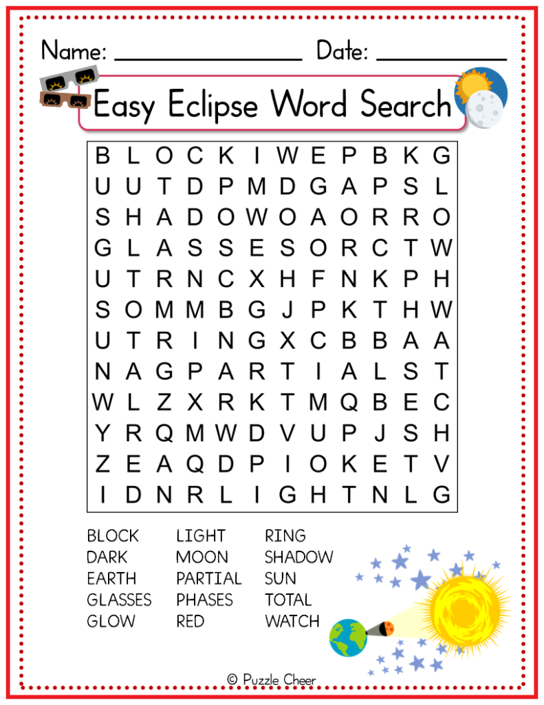 Easy Eclipse Word Search Puzzle Puzzle Cheer