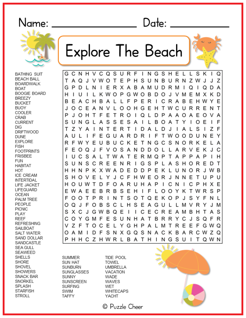 Explore The Beach Word Search Puzzle Cheer