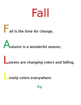 Fall Acrostic Poem By Traci Garcia Teachers Pay Teachers