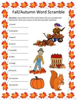Fall Autumn Word Scramble 10 Words By Twin Business Teachers TpT