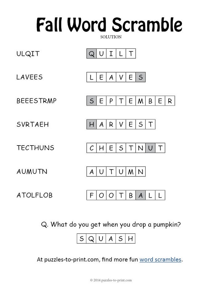 Fall Word Scramble