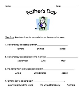 Father 39 s Day Quiz By Jillian Teachers Pay Teachers