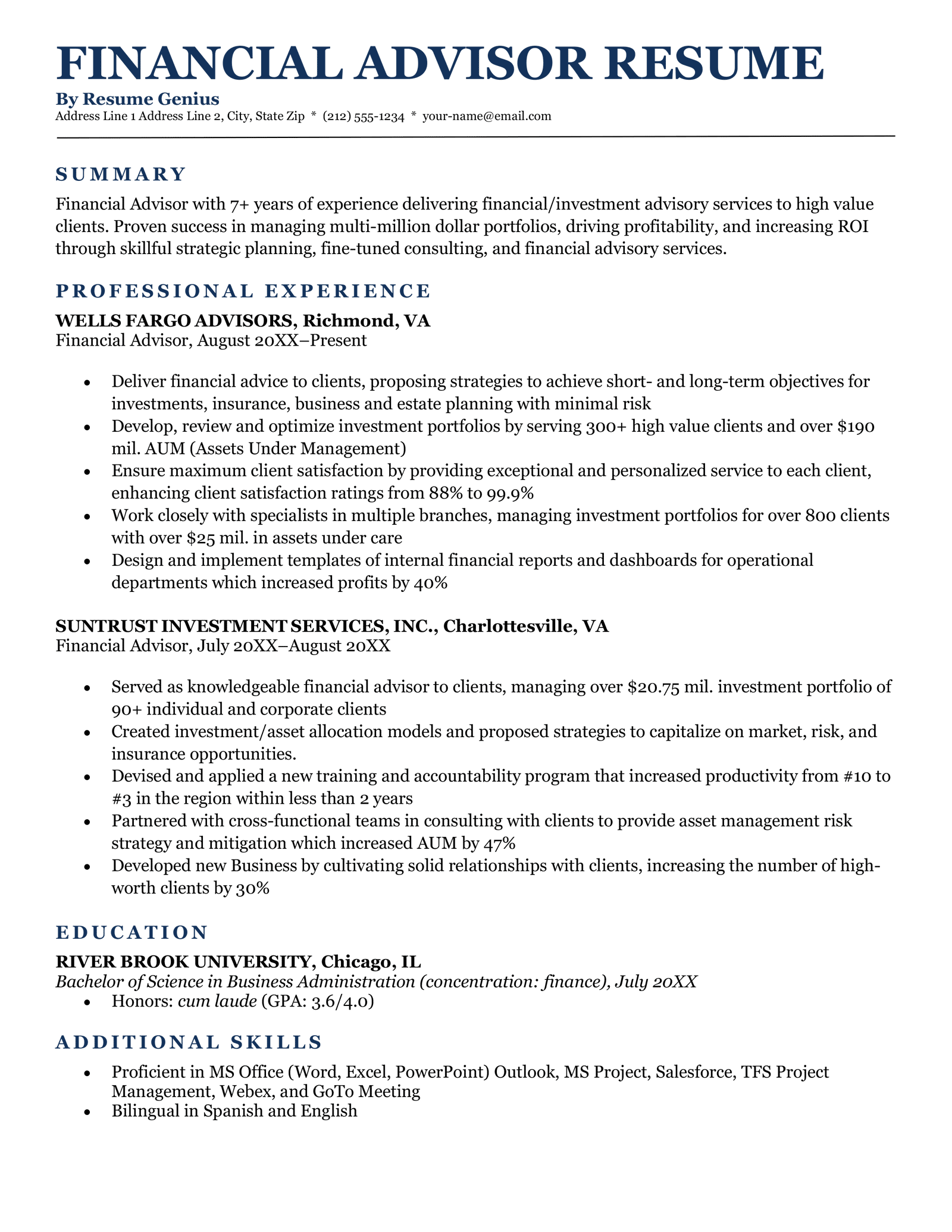 Financial Advisor Resume Sample Writing Tips 