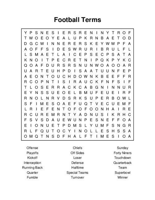 Football Terms Word Search Football Terms Word Search