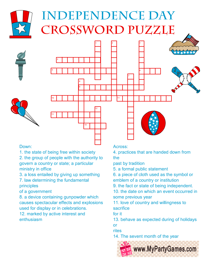 Fourth Of July Crossword Puzzles Printable Printable Templates