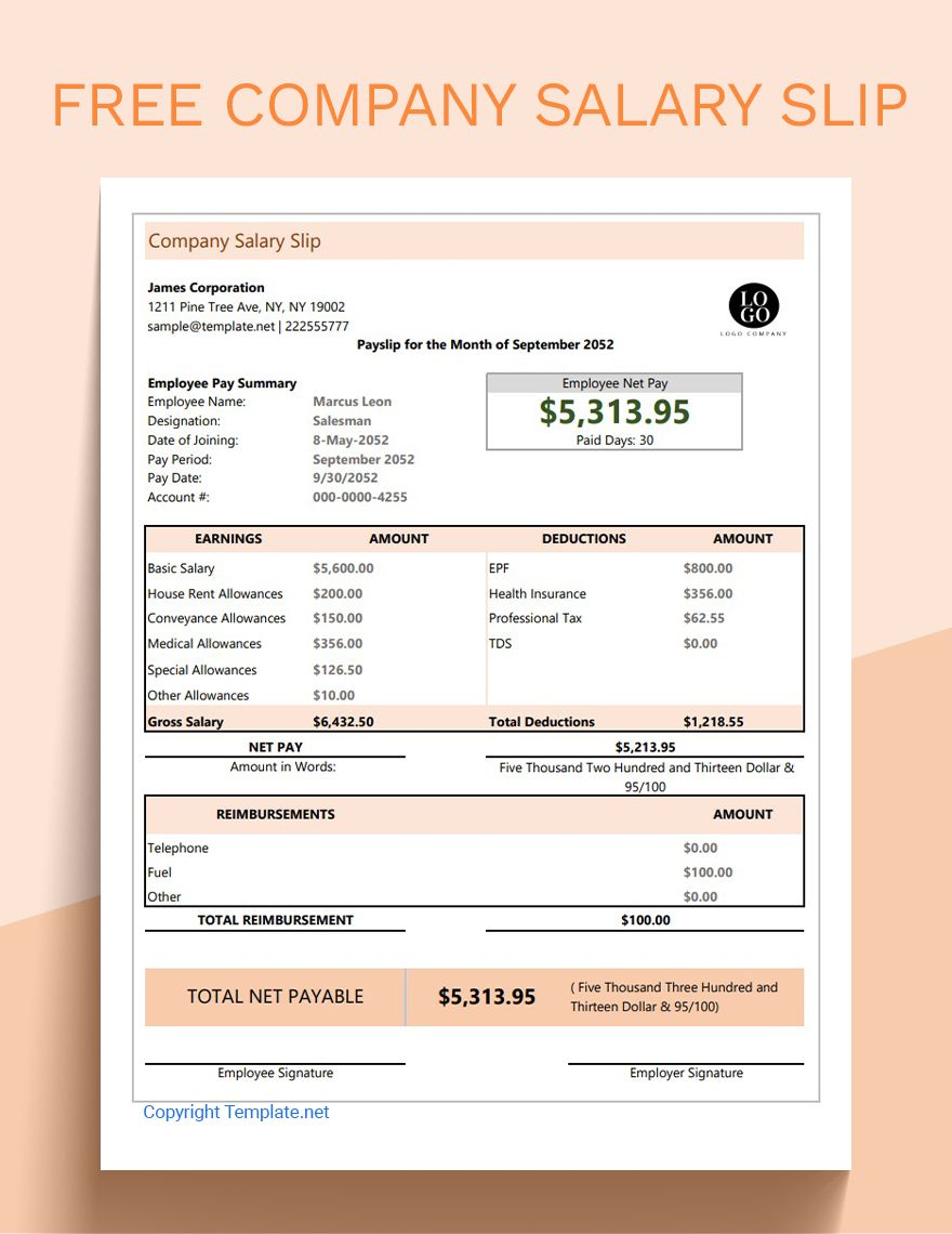 Free Company Salary Slip Template Google Sheets Excel Template