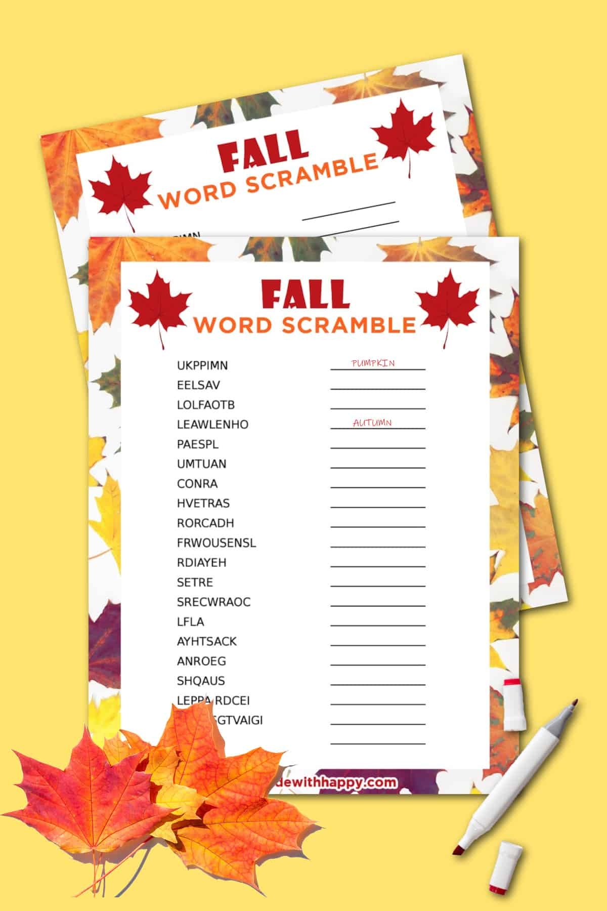 Free Fall Word Scramble Printable Puzzle Made With HAPPY Free Fall Word Scramble Printable Puzzle Made With HAPPY