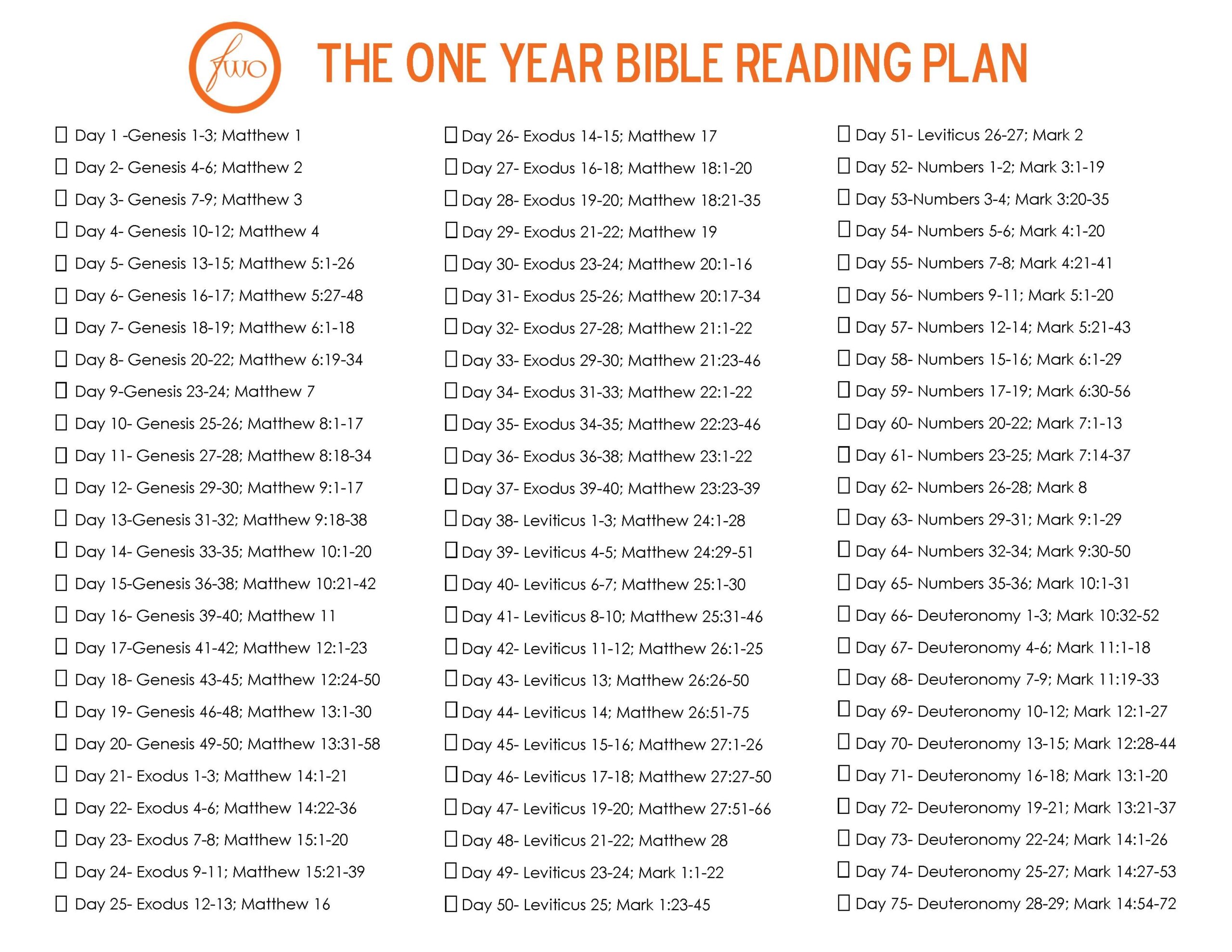 Free Printable 1 Year Bible Reading Plan