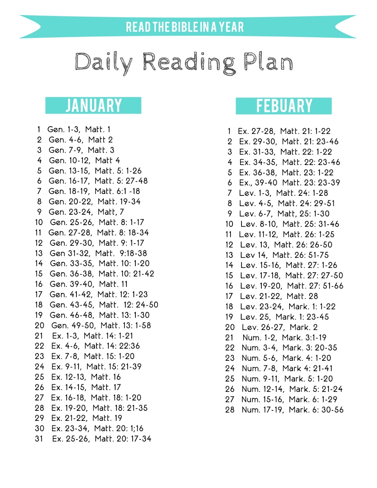 Free Printable 1 Year Bible Reading Plan
