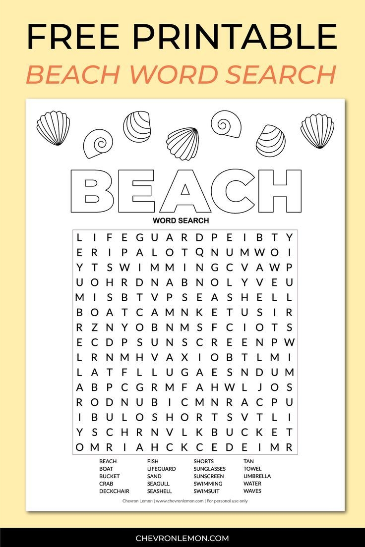 Free Printable Beach Word Search Puzzle For Kids