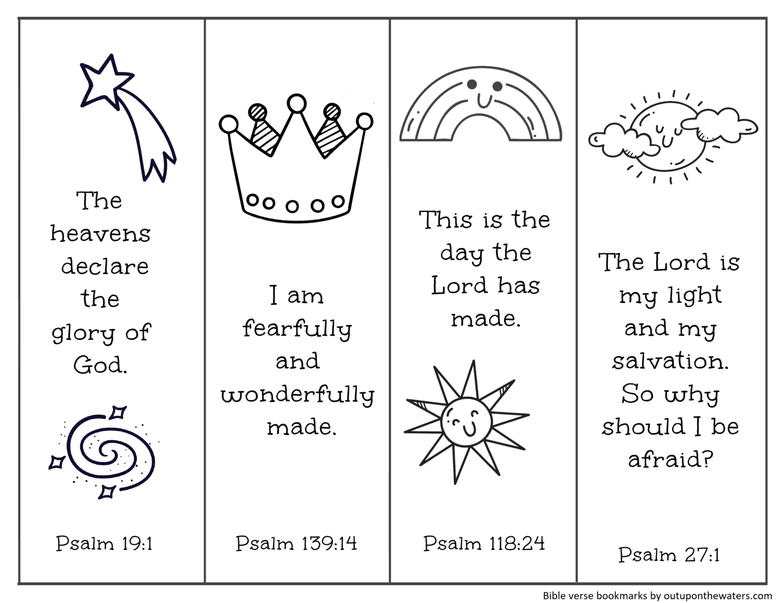 Free Printable Bible Verse Bookmarks To Color Out Upon The Waters