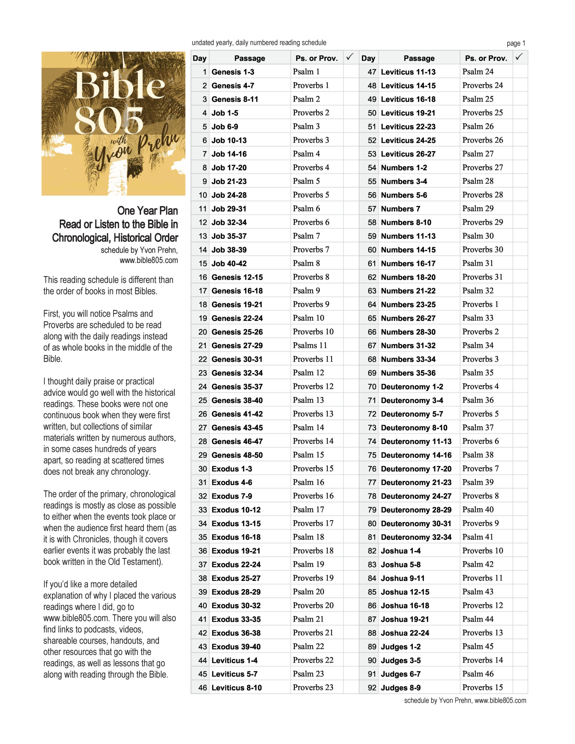 Free Printable Chronological Bible Reading Plan