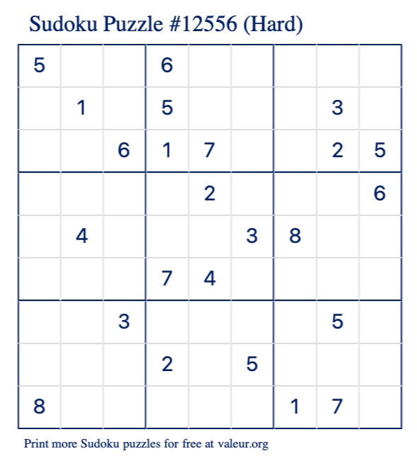 Free Printable Hard Sudoku With The Answer 12556