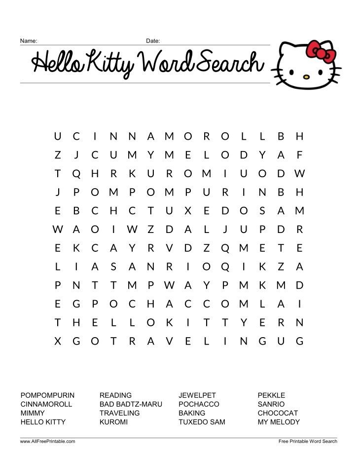 Free Printable Hello Kitty Word Search In 2025 Hello Kitty Printables 