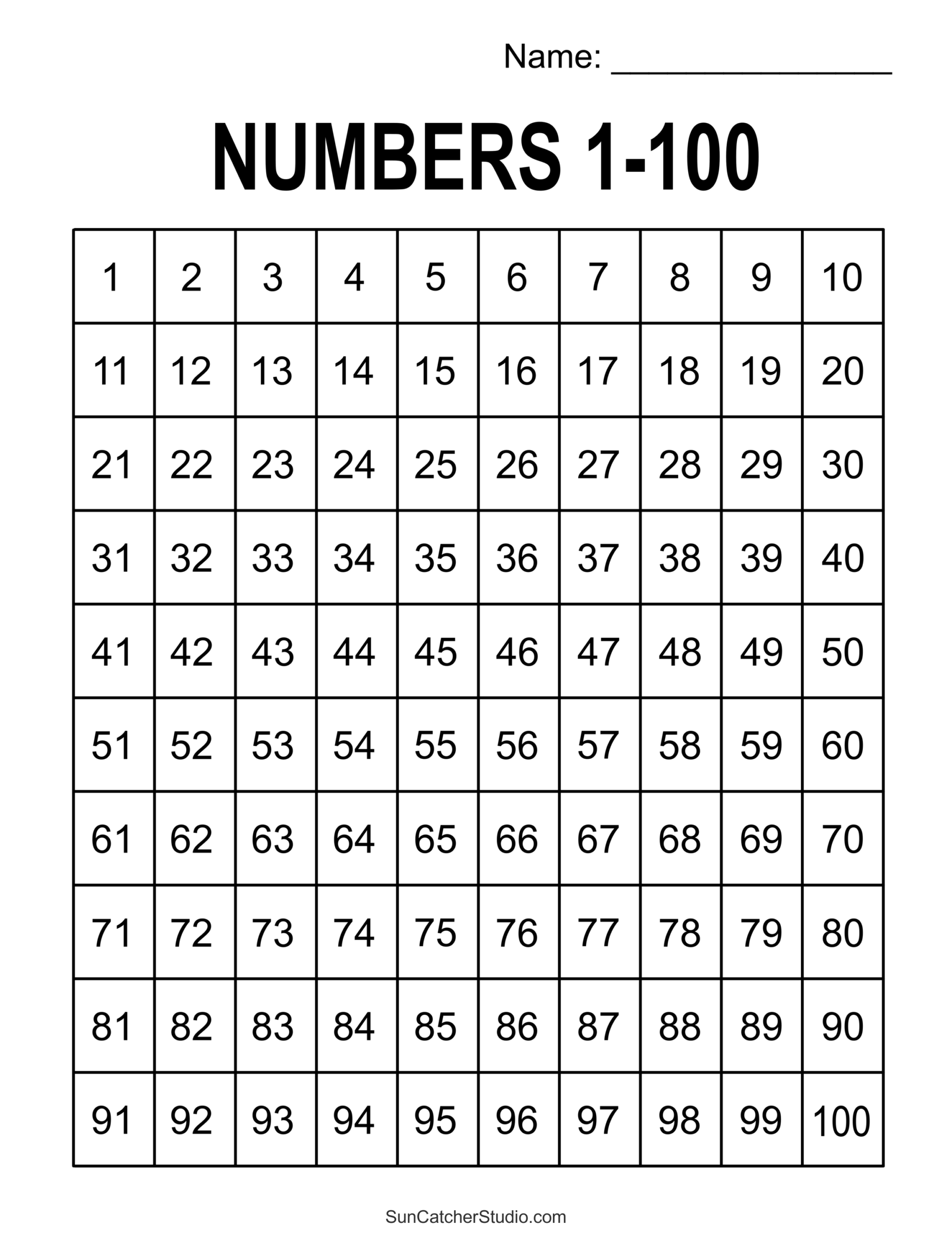 Free Printable Hundreds Charts Numbers 1 To 100 Free Printables