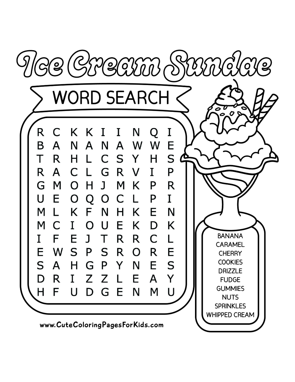 Free Printable Ice Cream Word Search For Kids Cute Coloring Pages For