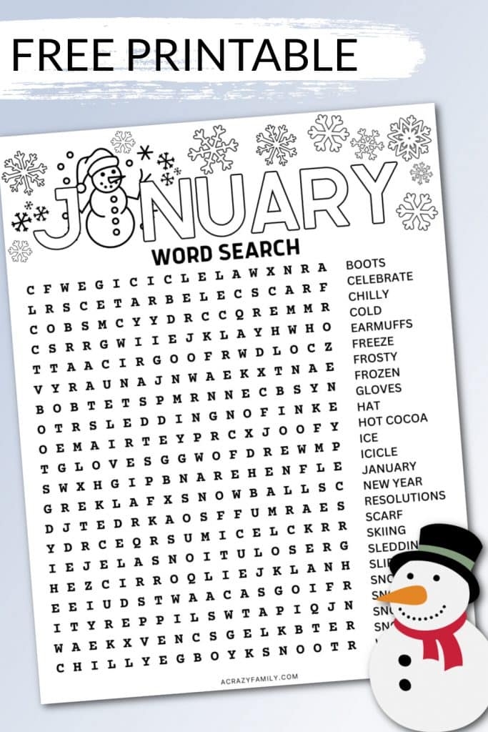 Free Printable January Word Search A Crazy Family