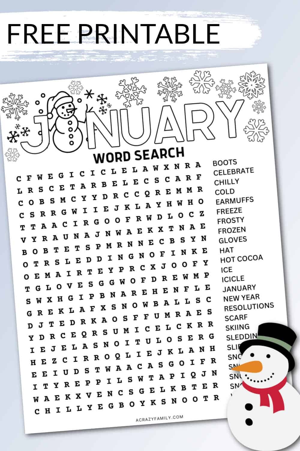 Free Printable January Word Search A Crazy Family