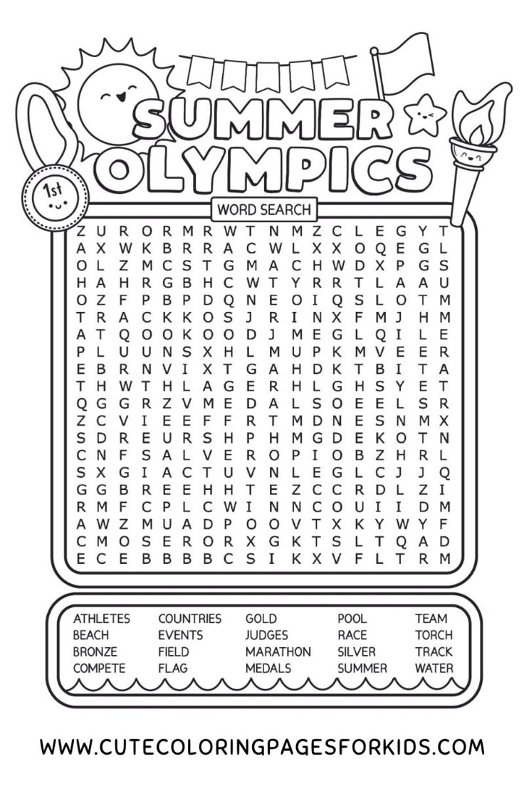 Free Printable Summer Olympics Word Search Activity For Big Kids