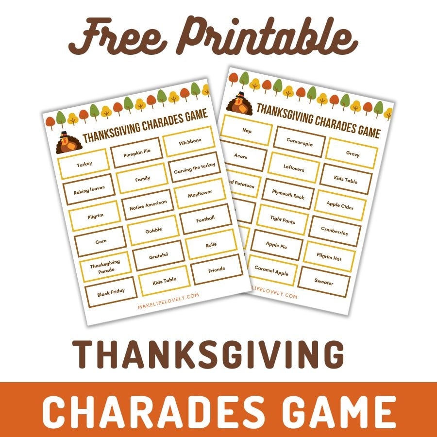 FREE Printable Thanksgiving Charades 54 Cards 18 Blank 