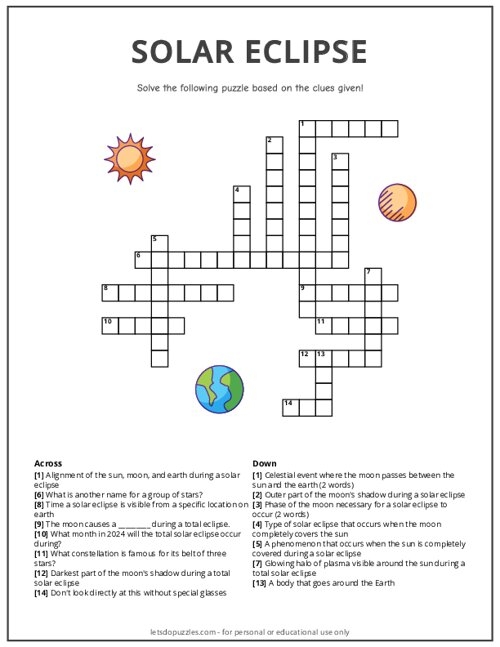 Free Solar Eclipse Crossword Printable