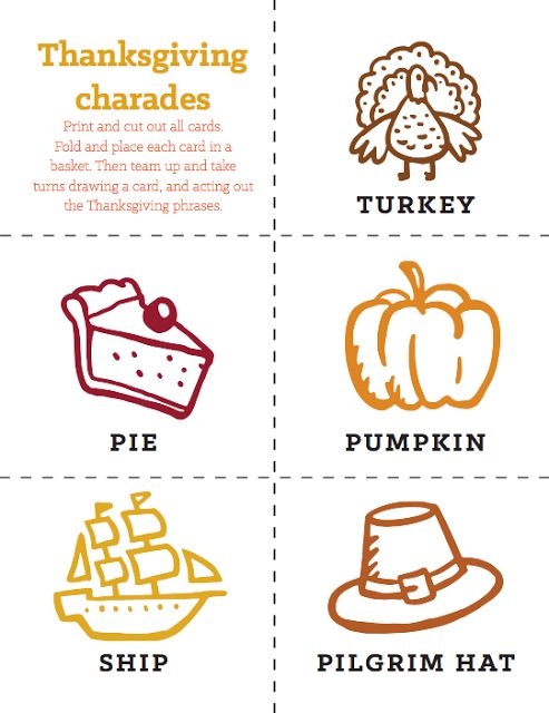 FREE Thanksgiving Day Charades Printable