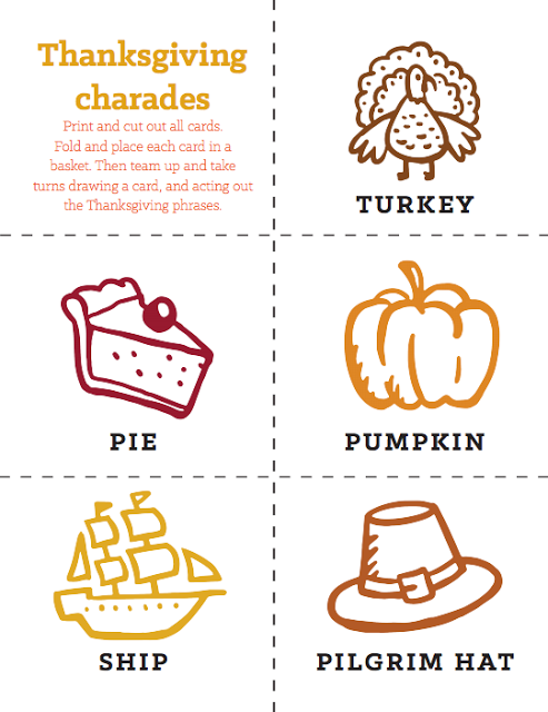FREE Thanksgiving Day Charades Printable