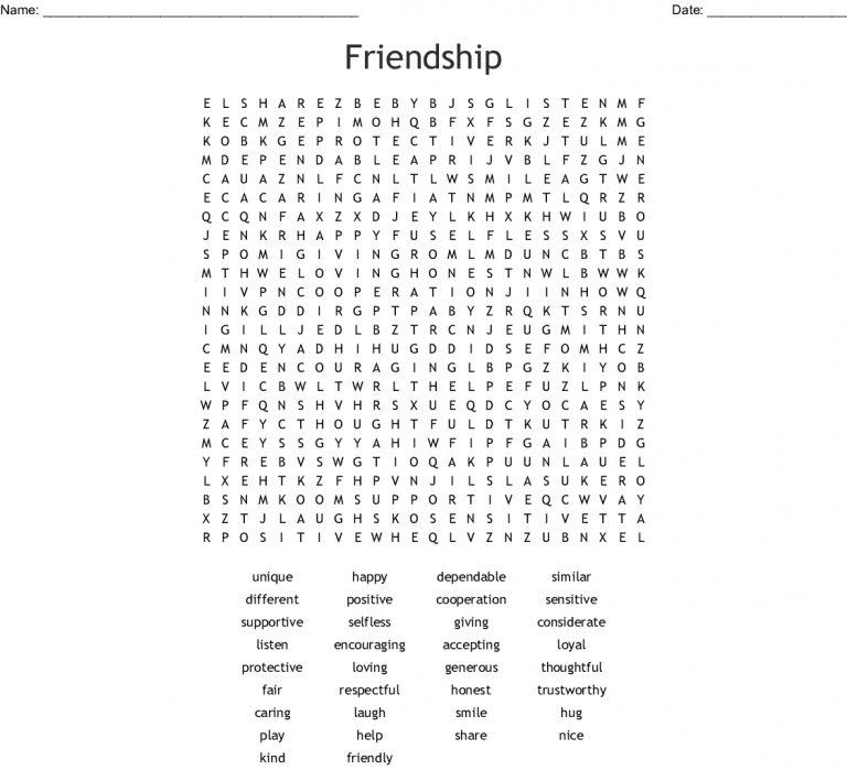Friendship Word Search Wordmint Word Search Printable
