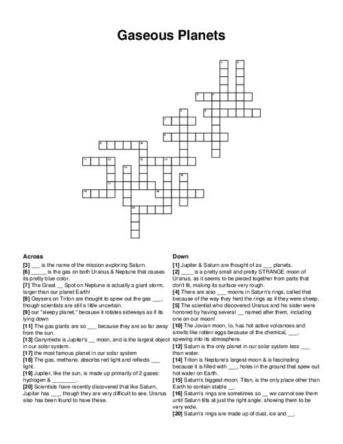 Gaseous Planets Crossword Puzzle