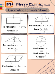 Geometric Formula Sheet Grade 7 MathClinic plus Tutoring