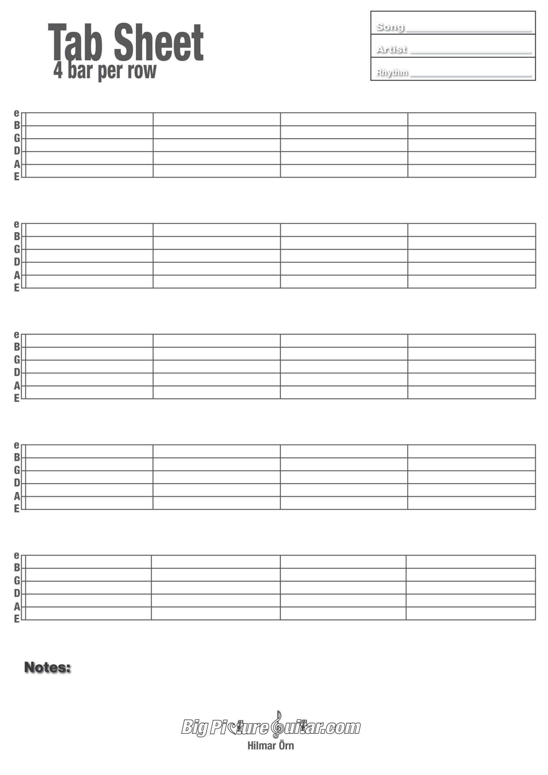 Guitar Blank Tab Sheets Free Printable
