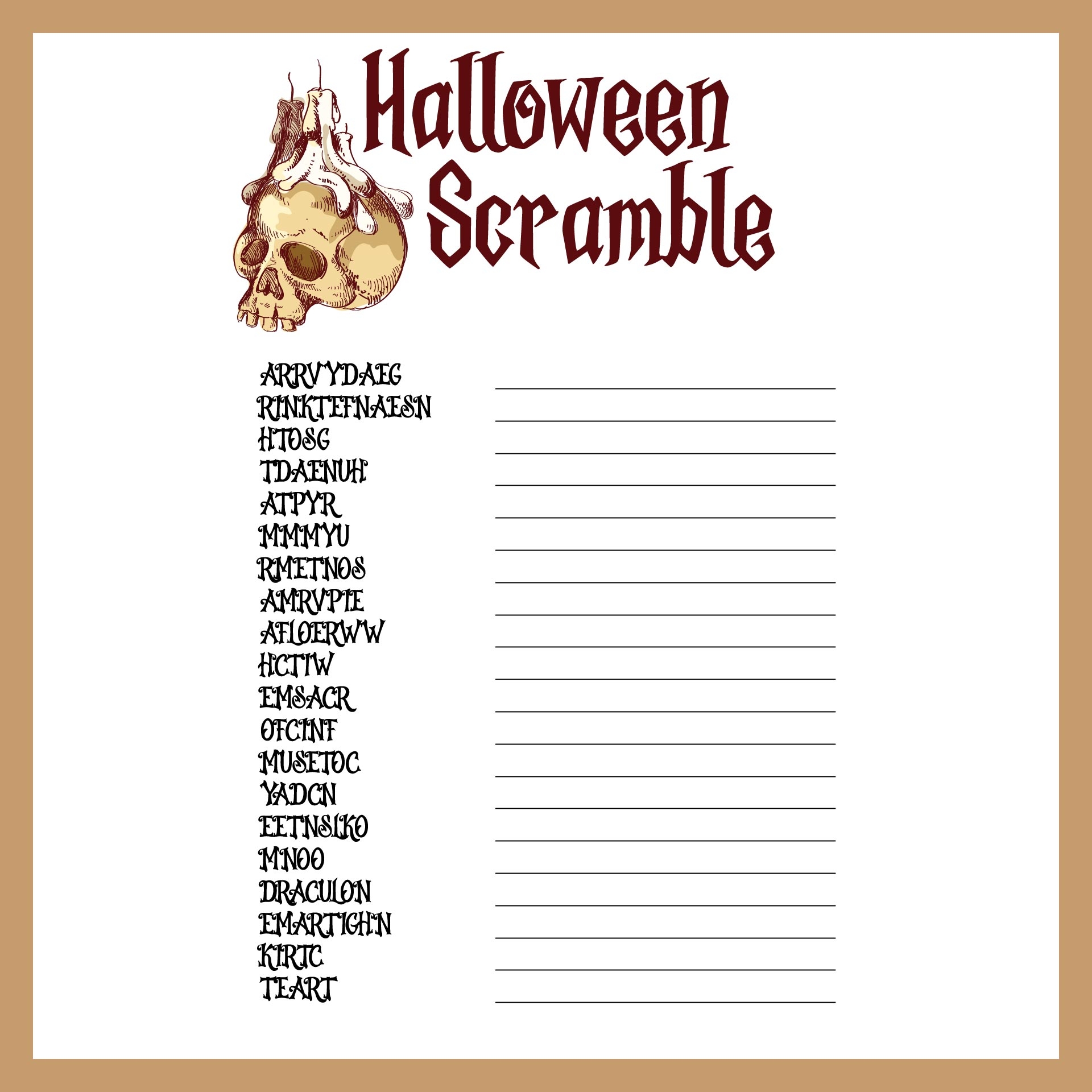 Halloween Scramble Words Printable Halloween Scramble Words Printable