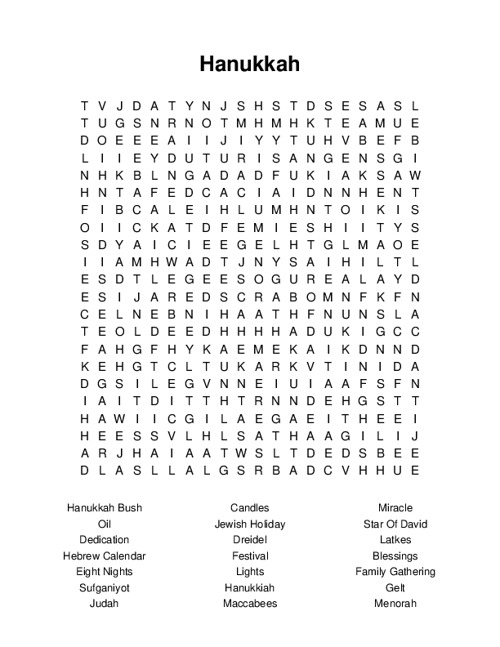 Hanukkah Word Search Hanukkah Word Search