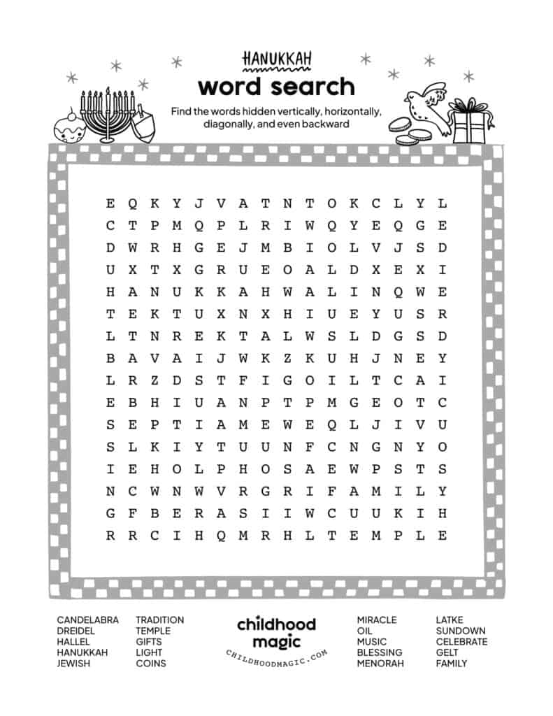 Hanukkah Word Search Childhood Magic