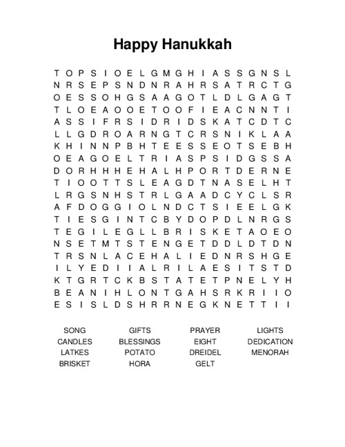 Happy Hanukkah Word Search