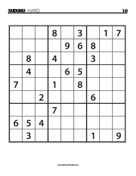 Hard Sudoku Puzzles Free Printable