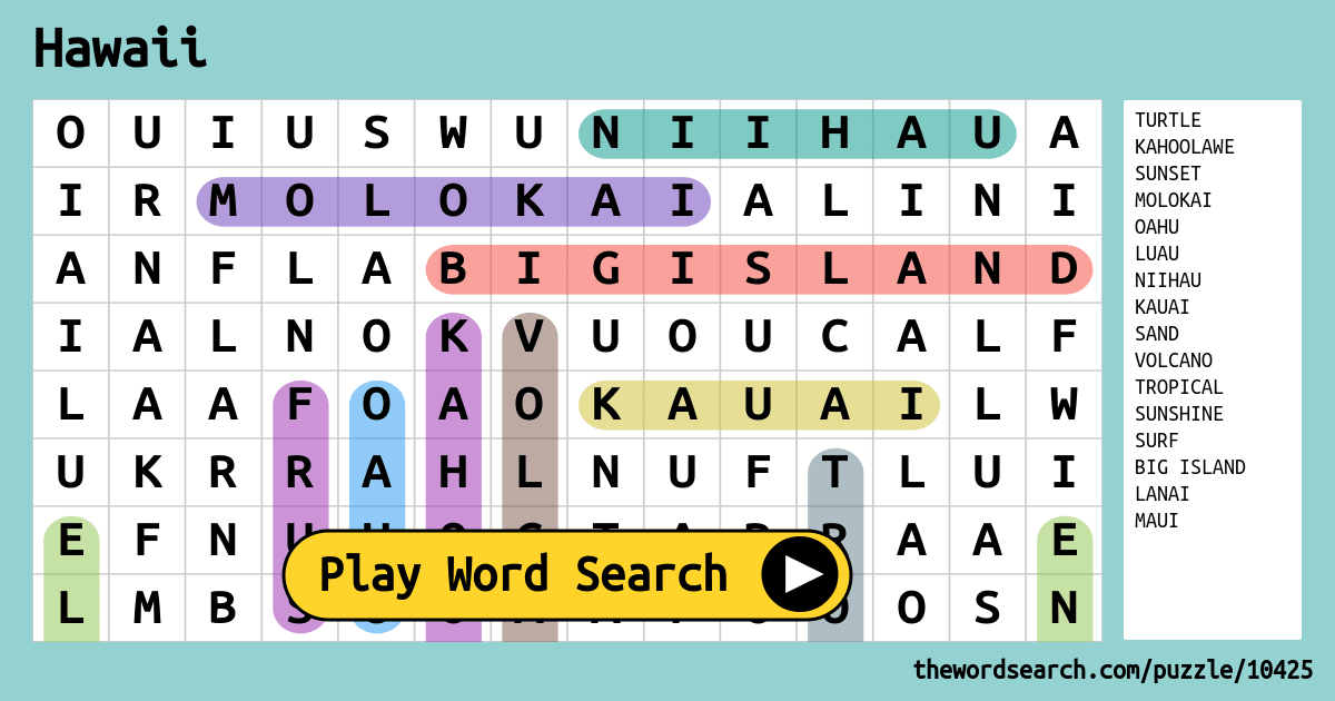 Hawaii Word Search