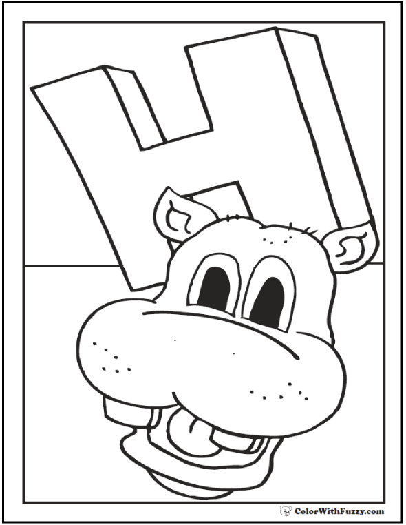 Hippo Coloring Pages H Is For Happy Hippo